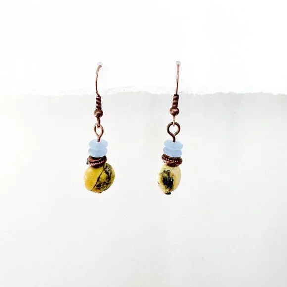Serpentine Stone & Copper Boho Dangle Earrings - Picture 10 of 10